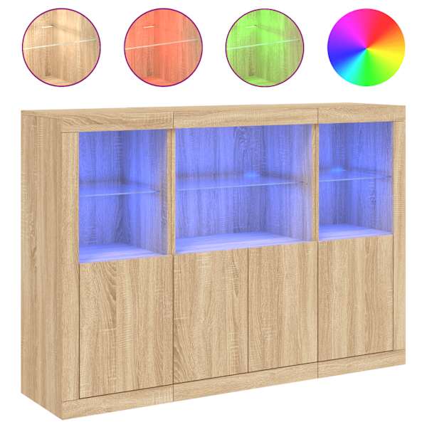 Puhvetkapid LED-tuledega 3 tk, Sonoma tamm, tehispuit