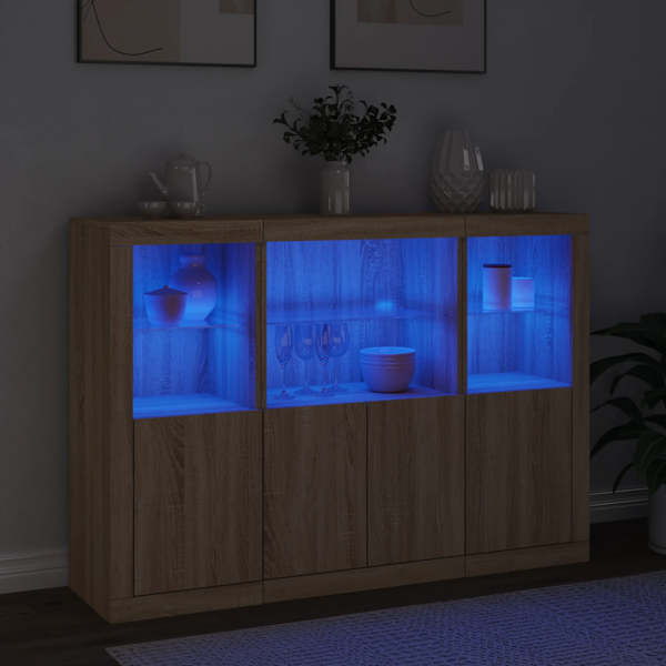 Puhvetkapid LED-tuledega 3 tk, Sonoma tamm, tehispuit