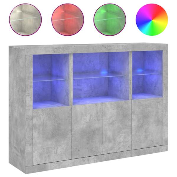 Puhvetkapid LED-tuledega 3 tk, betoonhall, tehispuit