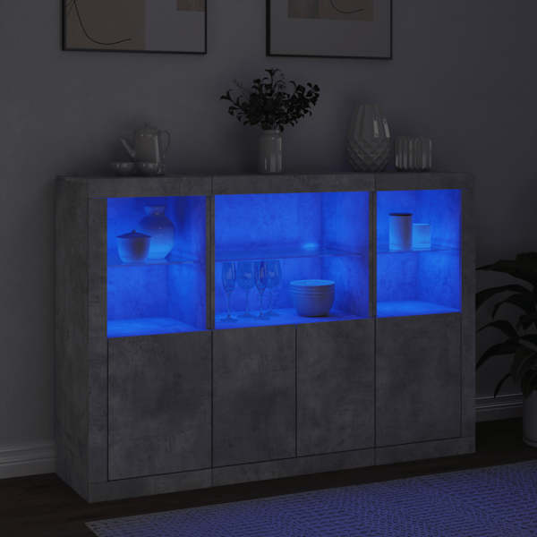 Puhvetkapid LED-tuledega 3 tk, betoonhall, tehispuit
