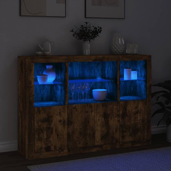 Puhvetkapid LED-tuledega 3 tk, suitsutatud tamm, tehispuit