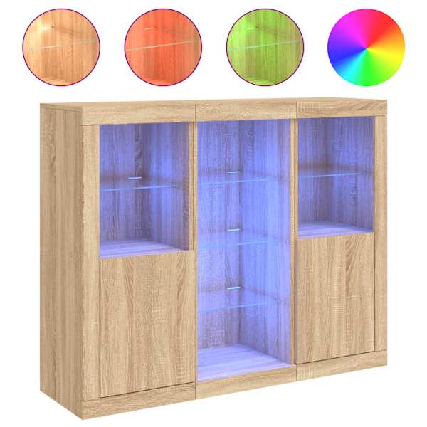 Puhvetkapid LED-tuledega 3 tk, Sonoma tamm, tehispuit