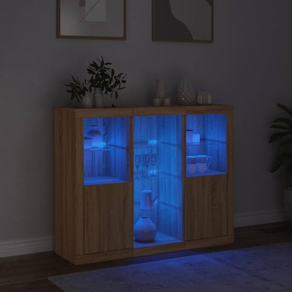 Puhvetkapid LED-tuledega 3 tk, Sonoma tamm, tehispuit