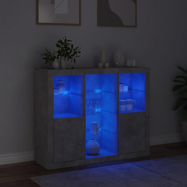 Puhvetkapid LED-tuledega 3 tk, betoonhall, tehispuit