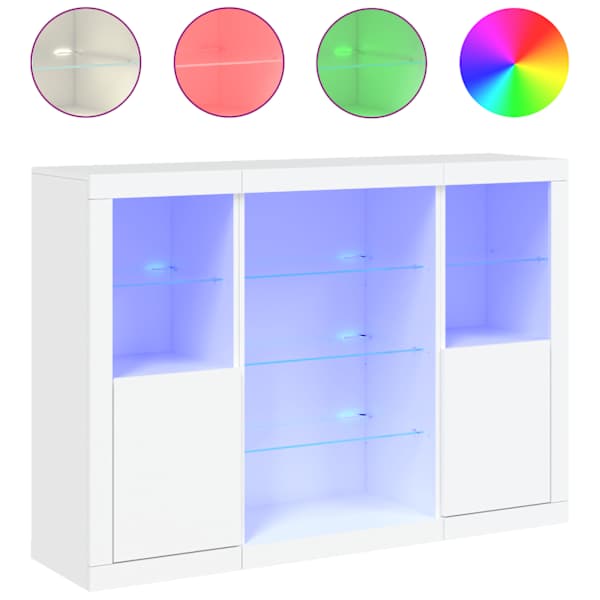 Puhvetkapid LED-tuledega 3 tk, valge, tehispuit
