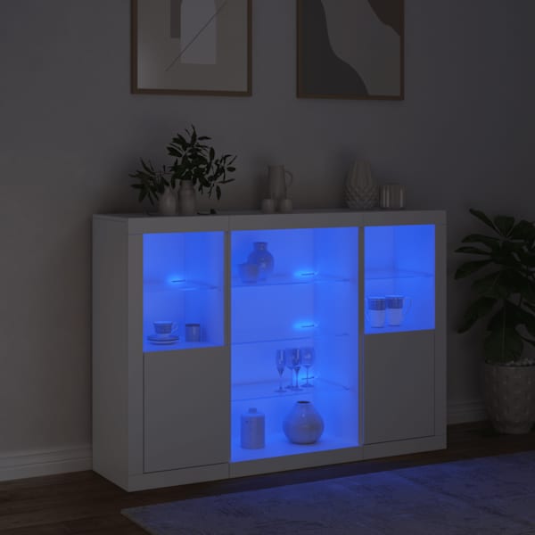 Puhvetkapid LED-tuledega 3 tk, valge, tehispuit