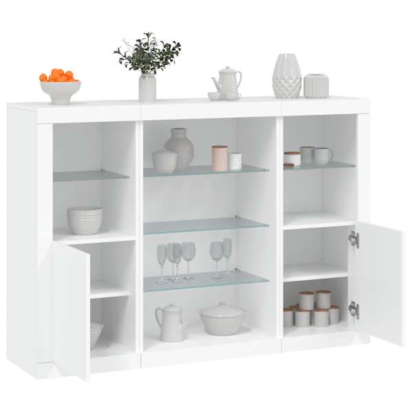 Puhvetkapid LED-tuledega 3 tk, valge, tehispuit