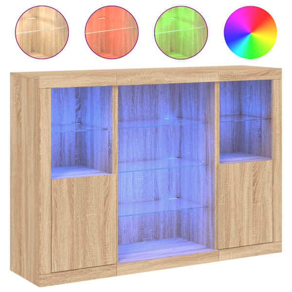 Puhvetkapid LED-tuledega 3 tk, Sonoma tamm, tehispuit