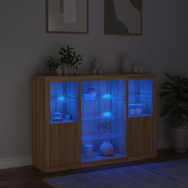 Puhvetkapid LED-tuledega 3 tk, Sonoma tamm, tehispuit