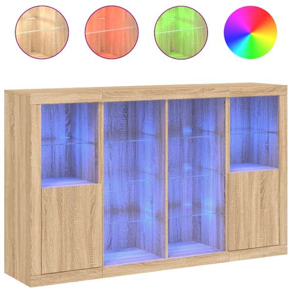 Puhvetkapid LED-tuledega 3 tk, Sonoma tamm, tehispuit