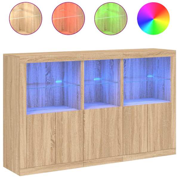 Puhvetkapp LED-tuledega, Sonoma tamm, 162 × 37 × 100 cm