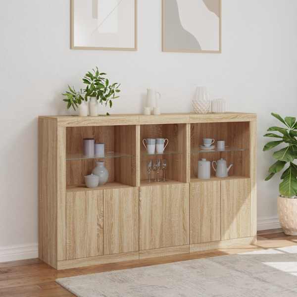 Puhvetkapp LED-tuledega, Sonoma tamm, 162 × 37 × 100 cm