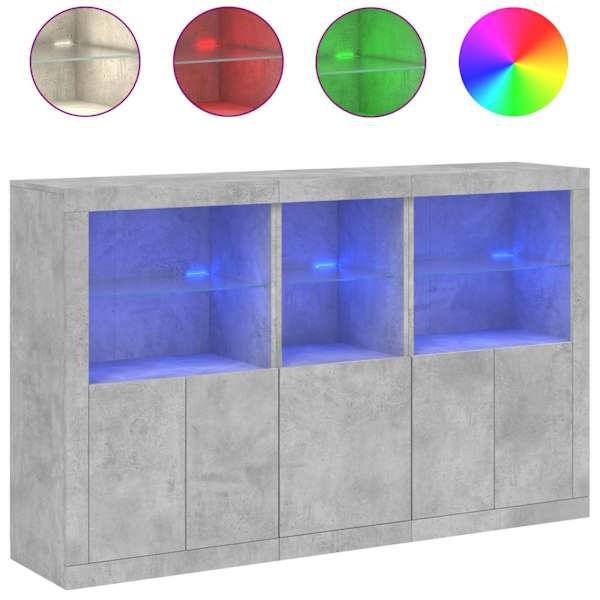 Puhvetkapp LED-tulega, betoonhall, 162 × 37 × 100 cm