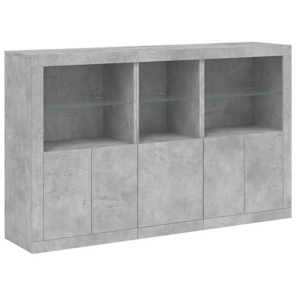 Puhvetkapp LED-tulega, betoonhall, 162 × 37 × 100 cm