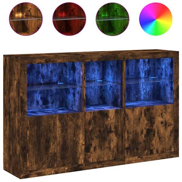 Puhvetkapp LED-tuledega, suitsutatud tamm, 162 × 37 × 100 cm