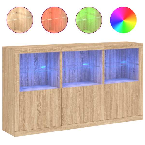 Puhvetkapp LED-tuledega, Sonoma tamm, 181,5 × 37 × 100 cm