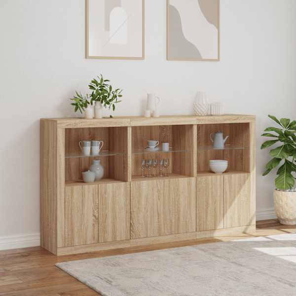 Puhvetkapp LED-tuledega, Sonoma tamm, 181,5 × 37 × 100 cm