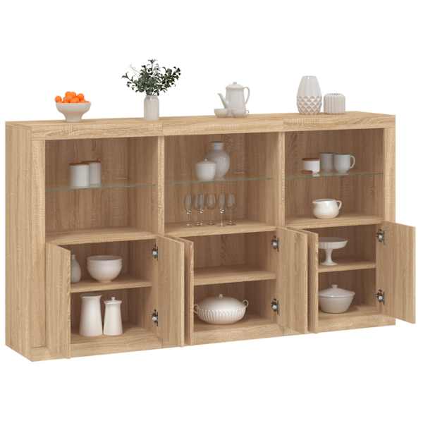 Puhvetkapp LED-tuledega, Sonoma tamm, 181,5 × 37 × 100 cm