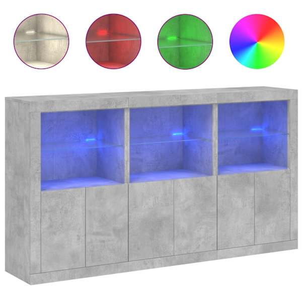Puhvetkapp LED-tulega, betoonhall, 181,5 × 37 × 100 cm