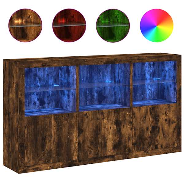 Puhvetkapp LED-tuledega, suitsutatud tamm, 181,5 × 37 × 100 cm