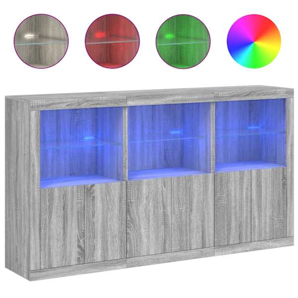 Puhvetkapp LED-tuledega, hall Sonoma tamm, 181,5 × 37 × 100 cm