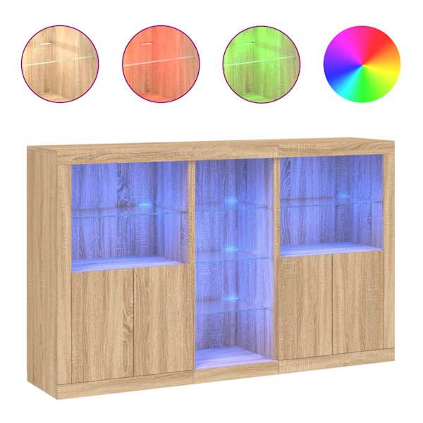 Puhvetkapp LED-tuledega, Sonoma tamm, 162 × 37 × 100 cm