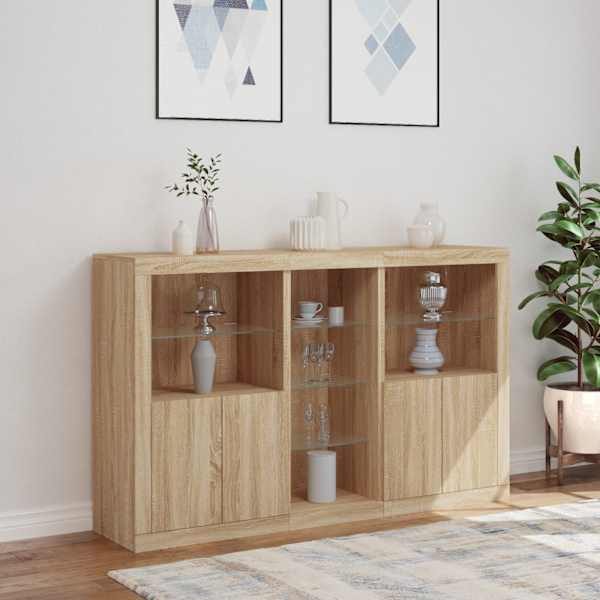Puhvetkapp LED-tuledega, Sonoma tamm, 162 × 37 × 100 cm