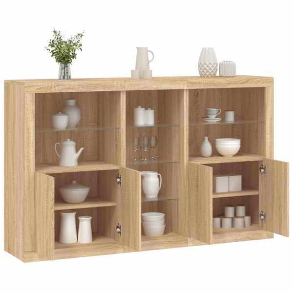Puhvetkapp LED-tuledega, Sonoma tamm, 162 × 37 × 100 cm