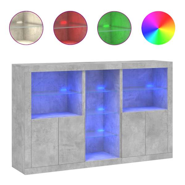 Puhvetkapp LED-tulega, betoonhall, 162 × 37 × 100 cm