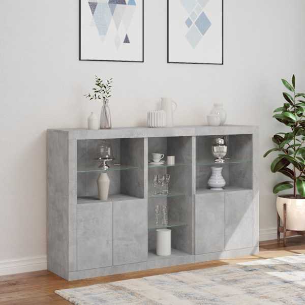Puhvetkapp LED-tulega, betoonhall, 162 × 37 × 100 cm