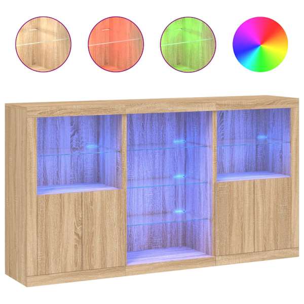Puhvetkapp LED-tuledega, Sonoma tamm, 181,5 × 37 × 100 cm