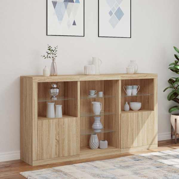 Puhvetkapp LED-tuledega, Sonoma tamm, 181,5 × 37 × 100 cm