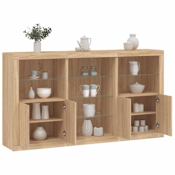 Puhvetkapp LED-tuledega, Sonoma tamm, 181,5 × 37 × 100 cm