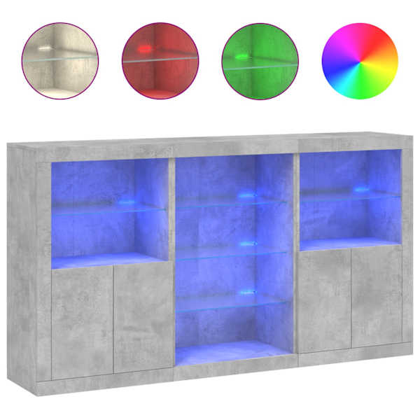 Puhvetkapp LED-tulega, betoonhall, 181,5 × 37 × 100 cm