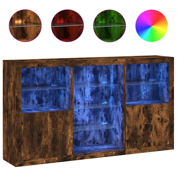 Puhvetkapp LED-tuledega, suitsutatud tamm, 181,5 × 37 × 100 cm