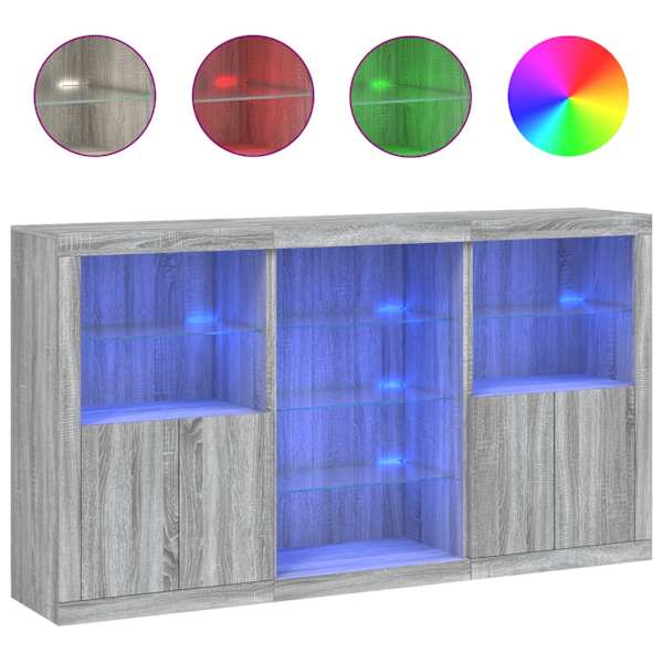 Puhvetkapp LED-tuledega, hall Sonoma tamm, 181,5 × 37 × 100 cm
