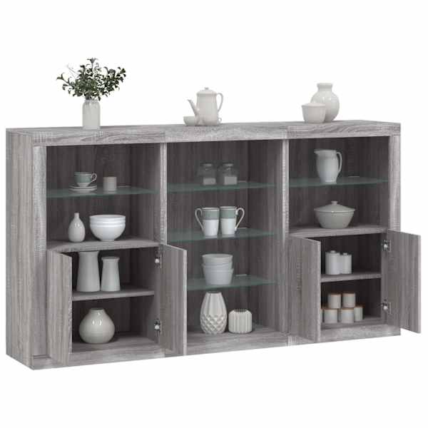 Puhvetkapp LED-tuledega, hall Sonoma tamm, 181,5 × 37 × 100 cm