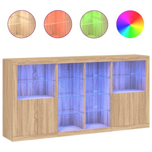 Puhvetkapp LED-tuledega, Sonoma tamm, 202 × 37 × 100 cm