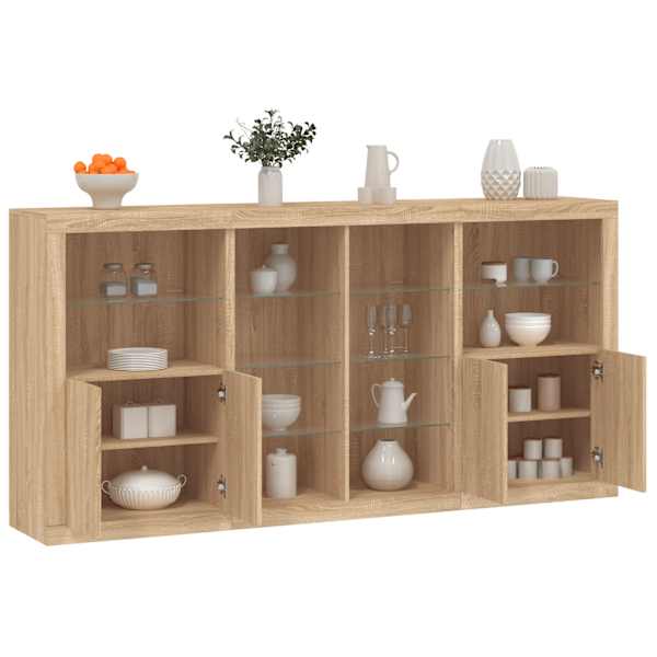 Puhvetkapp LED-tuledega, Sonoma tamm, 202 × 37 × 100 cm