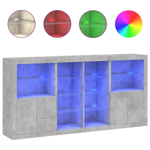 Puhvetkapp LED-tulega, betoonhall, 202 × 37 × 100 cm