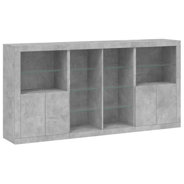 Puhvetkapp LED-tulega, betoonhall, 202 × 37 × 100 cm