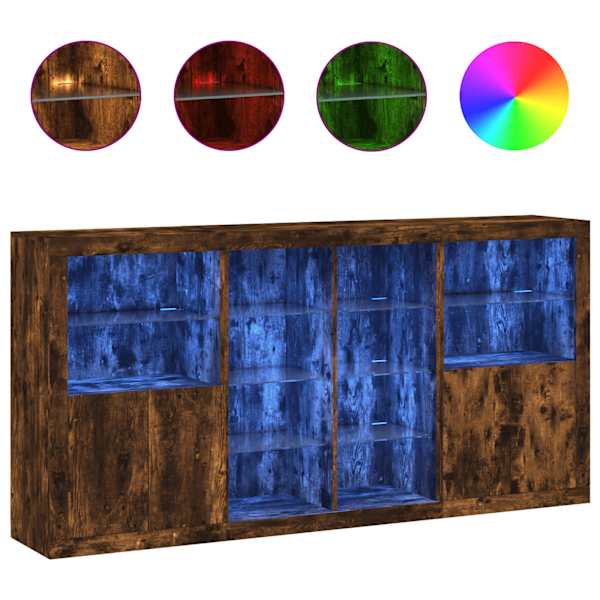 Puhvetkapp LED-tuledega, suitsutatud tamm, 202 × 37 × 100 cm