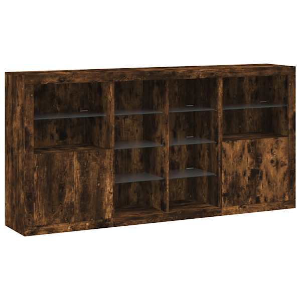 Puhvetkapp LED-tuledega, suitsutatud tamm, 202 × 37 × 100 cm