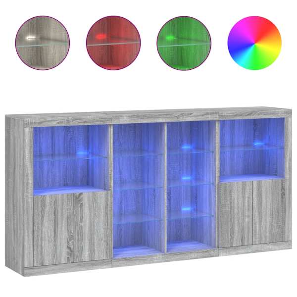 Puhvetkapp LED-tuledega, hall Sonoma tamm, 202 × 37 × 100 cm