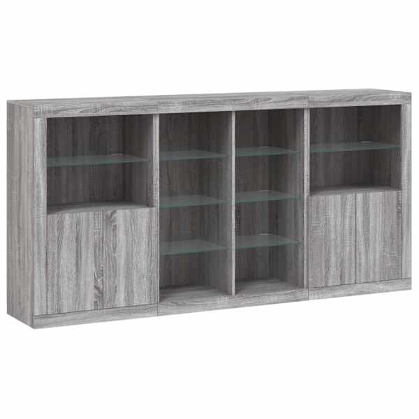 Puhvetkapp LED-tuledega, hall Sonoma tamm, 202 × 37 × 100 cm