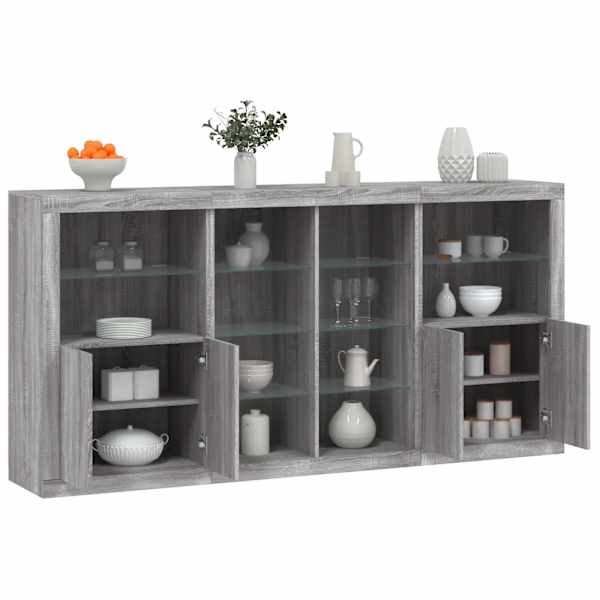 Puhvetkapp LED-tuledega, hall Sonoma tamm, 202 × 37 × 100 cm