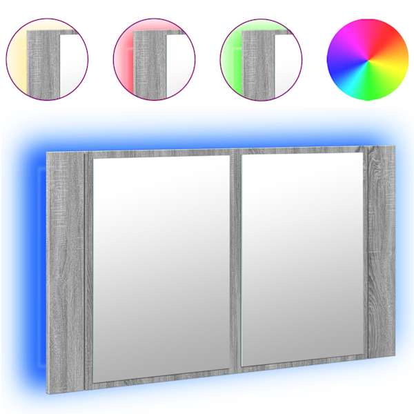 Vannitoa LED-peegelkapp, hall Sonoma tamm, 80 × 12 × 45 cm, akrüül
