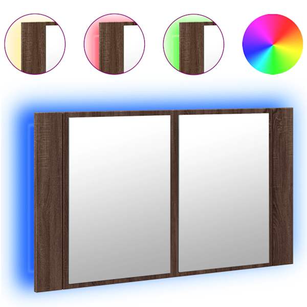 Vannitoa LED-peegelkapp, pruun tamm, 80 × 12 × 45 cm, akrüül