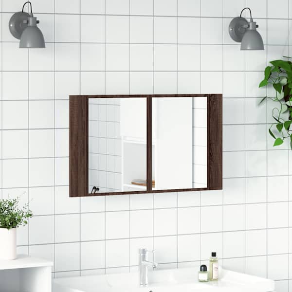 Vannitoa LED-peegelkapp, pruun tamm, 80 × 12 × 45 cm, akrüül
