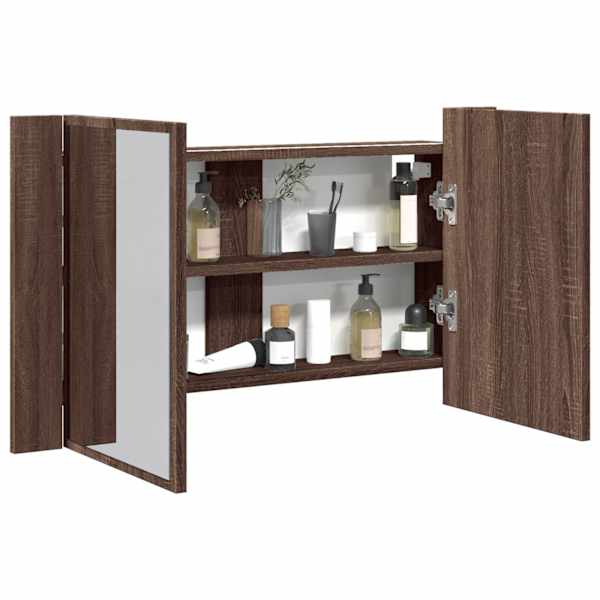 Vannitoa LED-peegelkapp, pruun tamm, 80 × 12 × 45 cm, akrüül